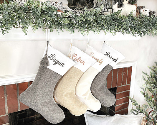 Linen Christmas Stocking Embroidery Blanks with Modern Elegant Style